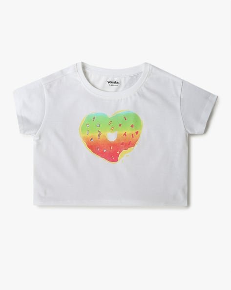 Yousta Kids - Girls Graphic Print Boxy Fit Round-Neck Crop T-Shirt