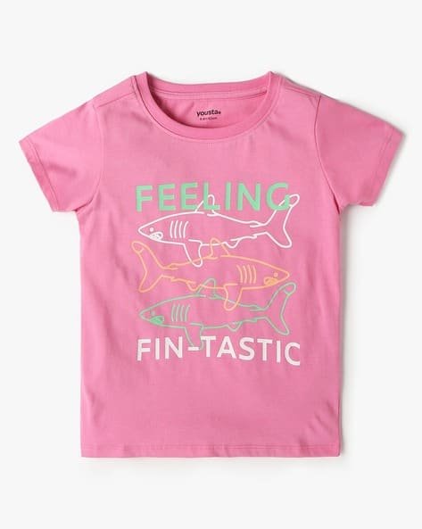 Yousta Kids - Girls Graphic Print Relaxed Fit Round-Neck T-Shirt