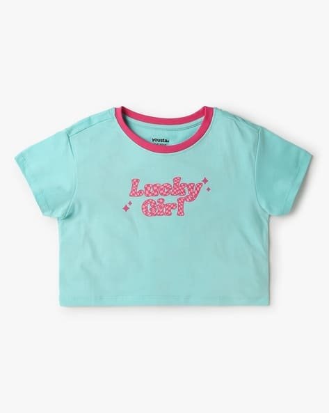 Yousta Kids - Girls Typographic Print Regular Fit Round Neck T-Shirt