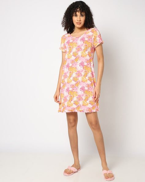 Yousta - Women Floral Print Round-Neck Nightdress