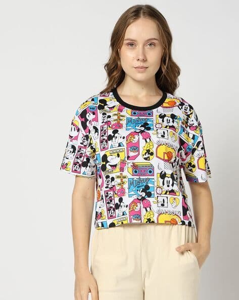 Yousta - Women Mickey Mouse Print Round-Neck T-Shirt