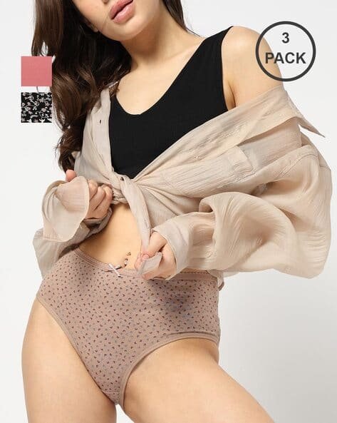 Yousta - Women Pack of 3 Printed Mid-Waist Briefs