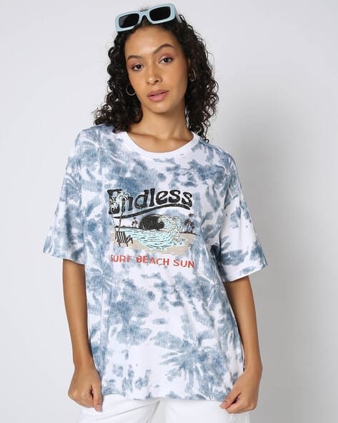 Yousta - Women Printed Oversized Round-Neck Cotton T-Shirt