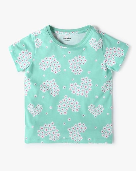 Yousta Kids - Girls All-Over Floral Print Regular Fit Round-Neck T-Shirt