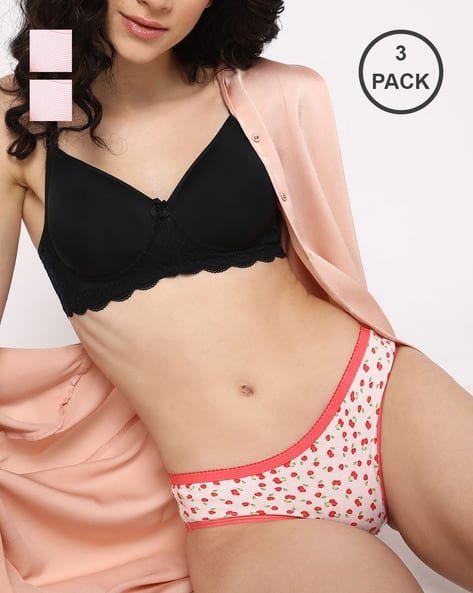 Yousta - Women Pack of 3 Printed Low-Rise Bikini Briefs