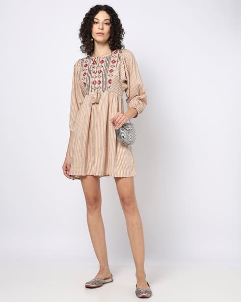 Yousta - Women Striped Shift Dress with Insert Pocket