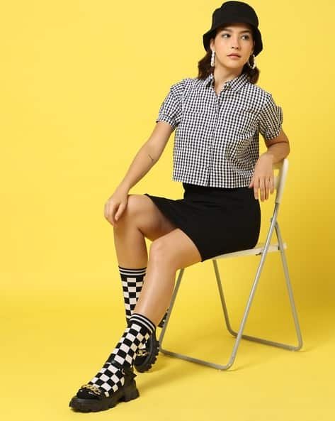 Yousta - Checked Cotton Crop Top