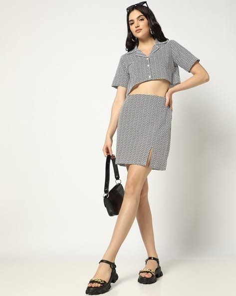 Yousta - Women Chevron Print Shirt & Skirt Set