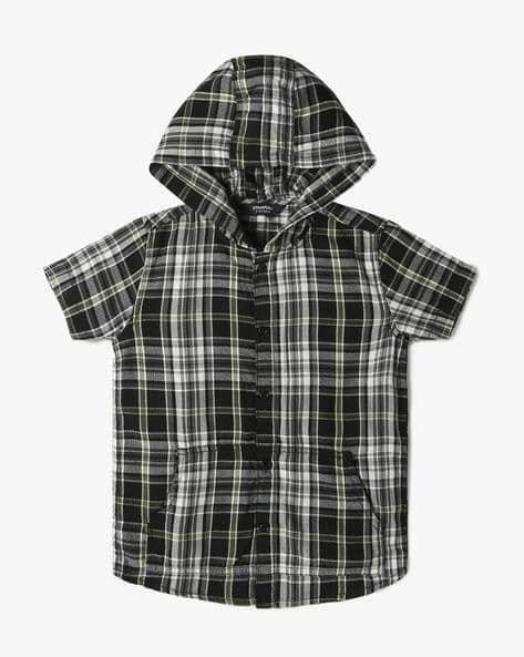 Yousta Kids - Boys Checked Relaxed Fit Hooded Shirt