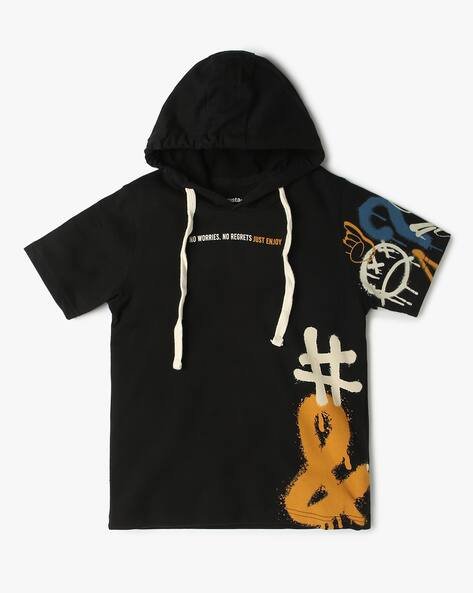 Yousta Kids - Boys Typographic Print Relaxed Fit Hooded T-Shirt