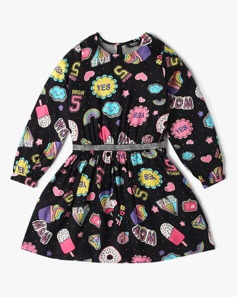 Yousta Kids - Girls All-Over Print Belted Fit & Flare Dress