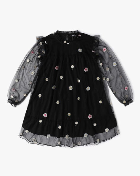 Yousta Kids - Girls Floral Embroidered A-Line Dress