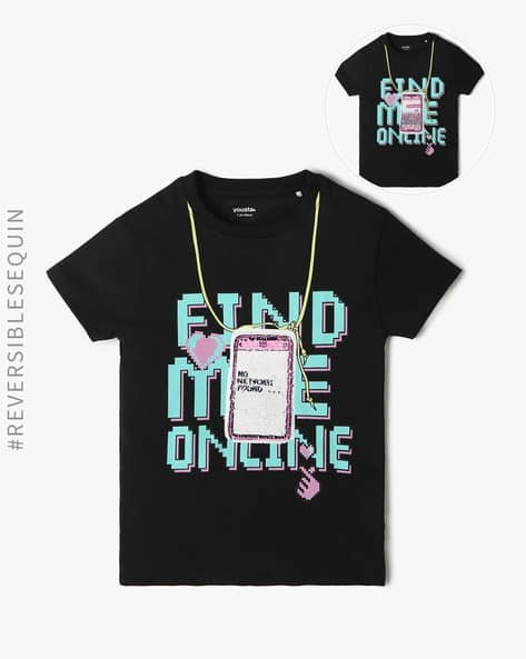 Yousta Kids - Girls Printed Relaxed Fit Round-Neck T-Shirt