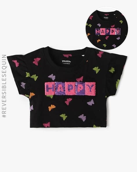 Yousta Kids - Girls Printed Relaxed Fit Round-Neck T-Shirt