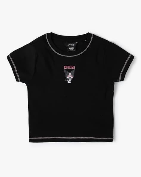 Yousta Kids - Girls Regular Fit Round-Neck T-Shirt with Placement Embroidery