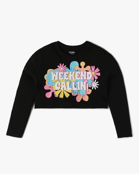 Yousta Kids - Girls Typographic Print Relaxed Fit Crew-Neck T-Shirt