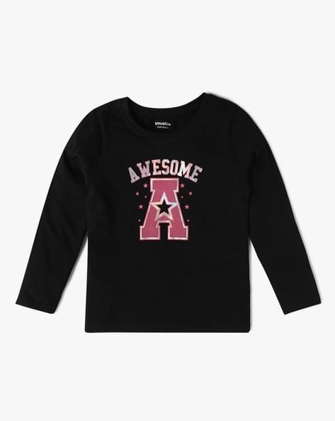 Yousta Kids - Girls Typographic Print Relaxed Fit Crew-Neck T-Shirt