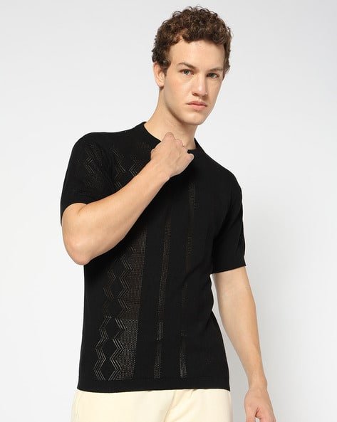 Yousta - Men Knitted Regular Fit Crew-Neck T-Shirt