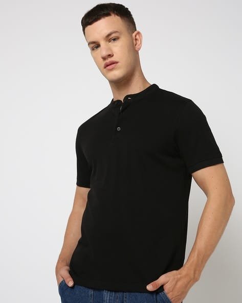 Yousta - Men Mandarin Collar Regular Fit Polo T-Shirt