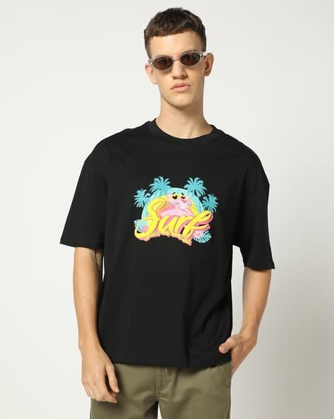 Yousta - Men Pink Panther Print Relaxed Fit Crew-Neck T-Shirt