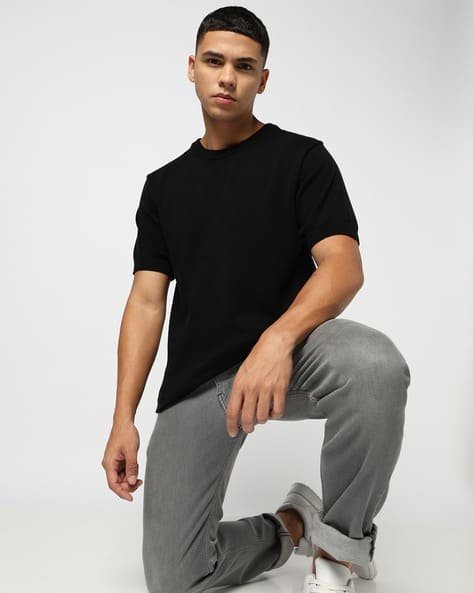 Yousta - Men Ribbed Regular Fit Cotton Crew-Neck T-Shirt