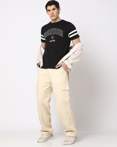 Yousta - Men Typographic Print Regular Fit Crew-Neck T-Shirt