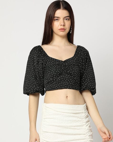 Yousta - Women Polka-Dot Print Fitted Ruched Crop Top