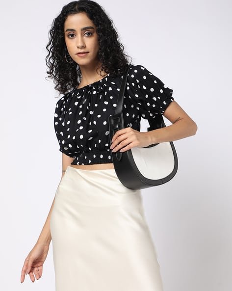 Yousta - Women Polka-Dot Print Relaxed Fit Off-Shoulder Top