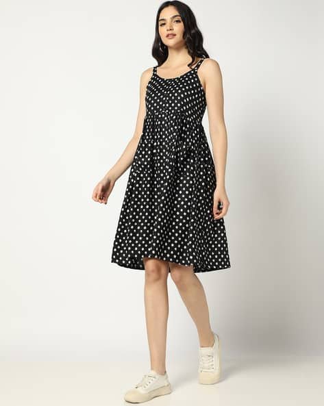 Yousta - Women Strappy Polka-Dot Print Fit & Flare Dress