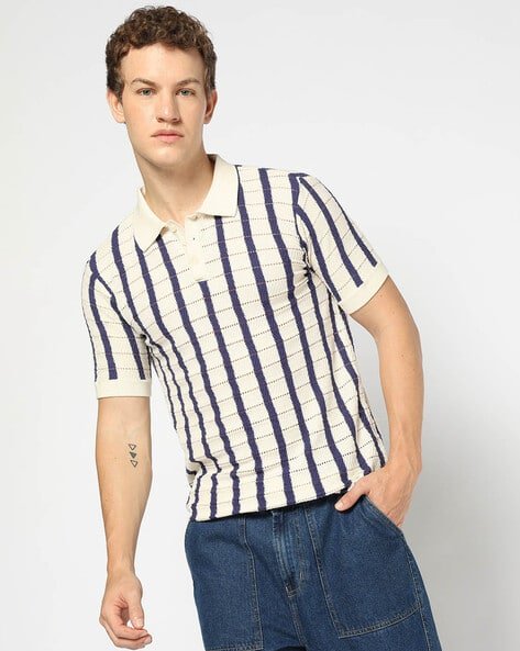 Yousta - Men Striped Regular Fit Polo T-Shirt