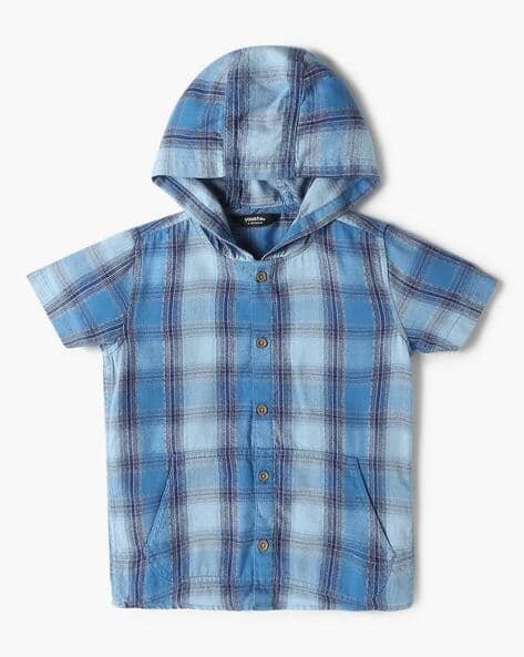 Yousta Kids - Boys Checked Relaxed Fit Hooded Shirt