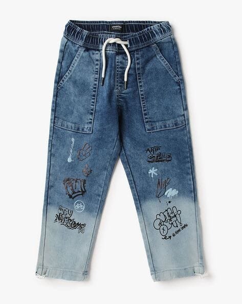Yousta Kids - Boys Printed Mid-Wash Relaxed Fit Jeans