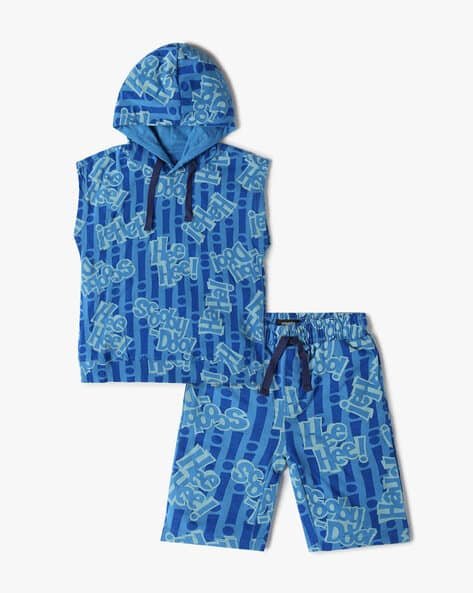 Yousta Kids - Boys Typographic Print Hooded T-Shirt & Shorts Set