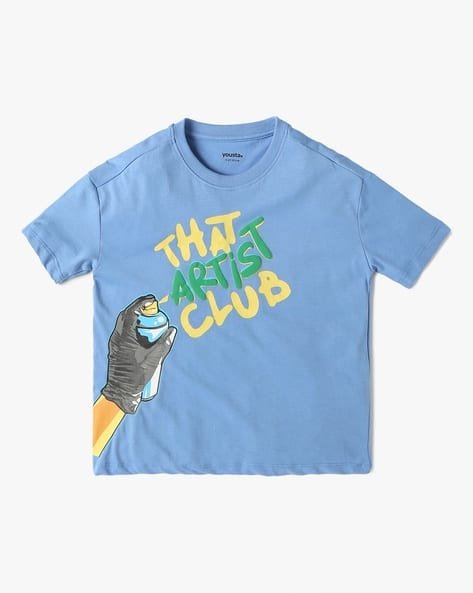 Yousta Kids - Boys Typographic Print Regular Fit Crew-Neck T-Shirt