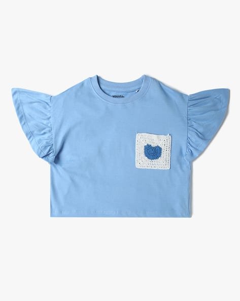 Yousta Kids - Girls Crochet Patch Pocket Round-Neck Top