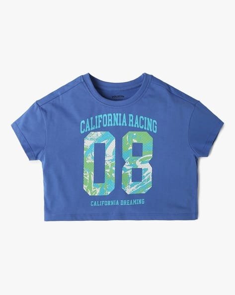 Yousta Kids - Girls Graphic Print Boxy Fit Round-Neck Crop T-Shirt