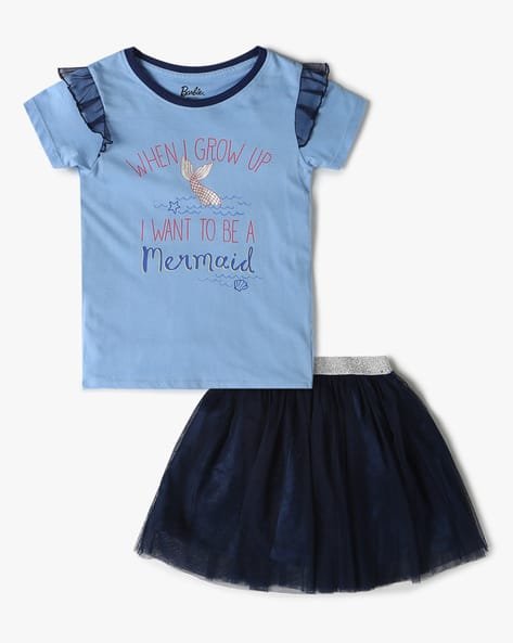 Yousta Kids - Girls Graphic Print T-Shirt with Flared Skirt