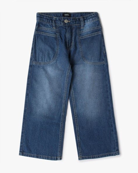Yousta Kids - Girls Mid-Wash Wide-Leg Jeans