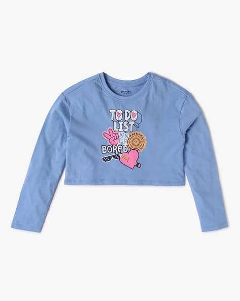 Yousta Kids - Girls Typographic Print Relaxed Fit Crew-Neck T-Shirt