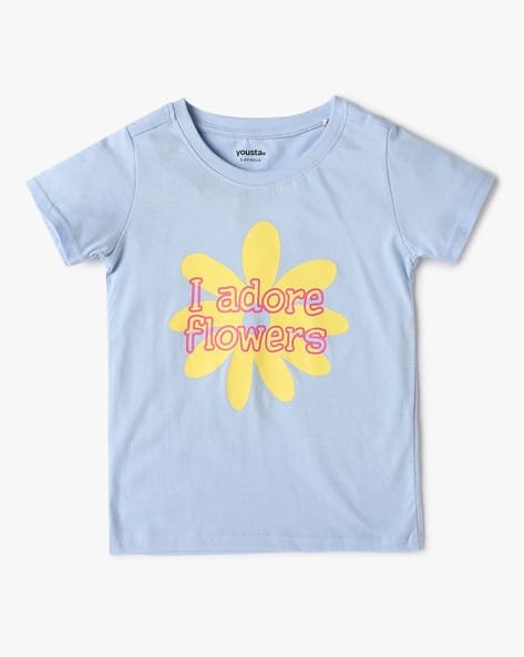 Yousta Kids - Girls Typographic Print Relaxed Fit Crew-Neck T-Shirt