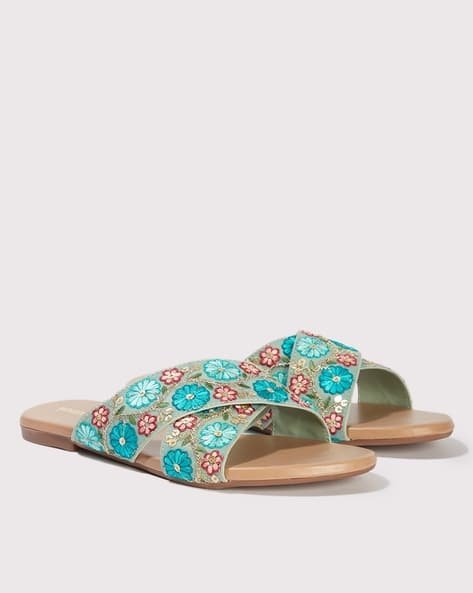 Yousta - Women Embroidered Open-Toe Slides