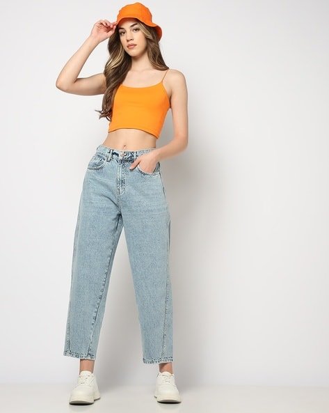 Yousta - Women High-Rise Stone-Wash Barrel Fit Jeans