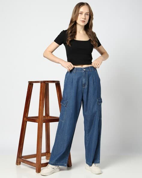 Yousta - Women Lightly Washed Cargo Jeans