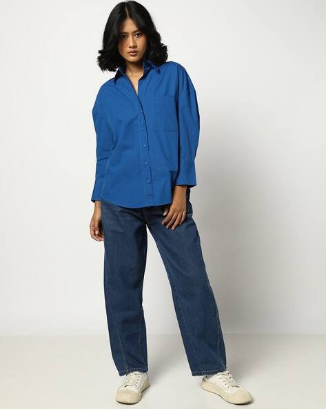 Yousta - Women Oversized Shirt with Drop-Shoulder Sleeves