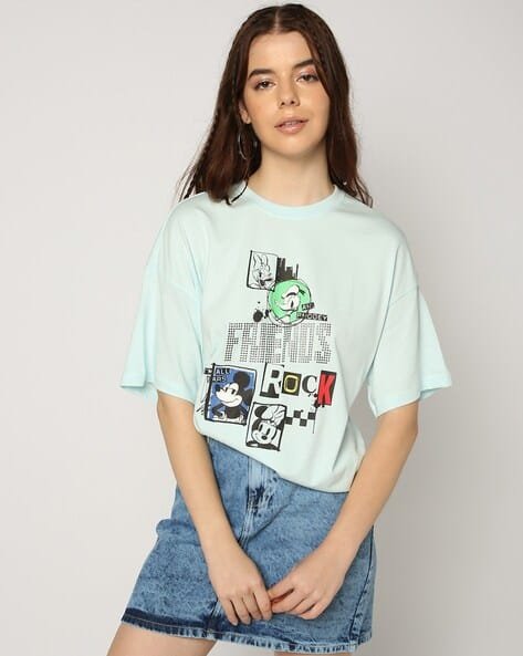 Yousta - Women Printed Oversized Fit Crew-Neck T-Shirt