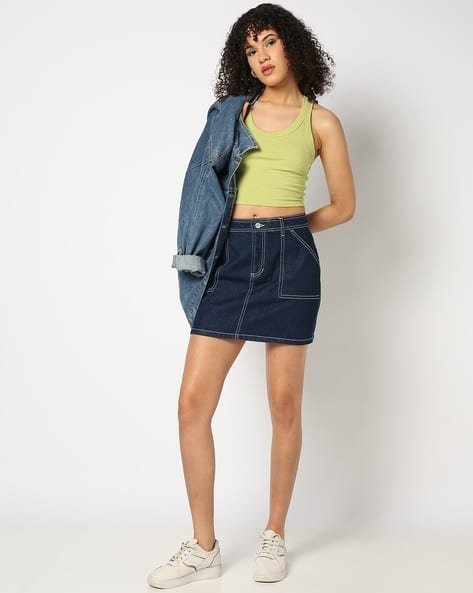 Yousta - Women Stone-Wash Regular Fit Pencil Skirt