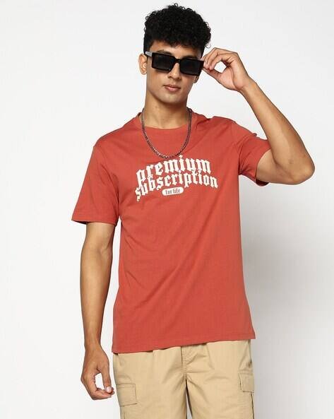 Yousta - Men Typographic Print Regular Fit Crew-Neck T-Shirt