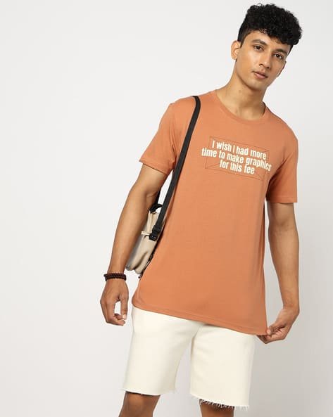 Yousta - Men Typographic Print Regular Fit Crew-Neck T-Shirt