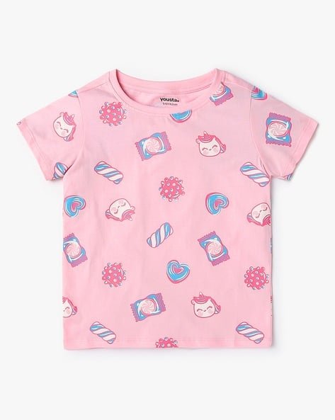 Yousta Kids - Girls Graphic Print Relaxed Fit Crew-Neck T-Shirt