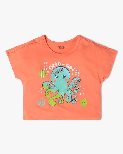 Yousta Kids - Girls Graphic Print Relaxed Fit Round-Neck T-Shirt